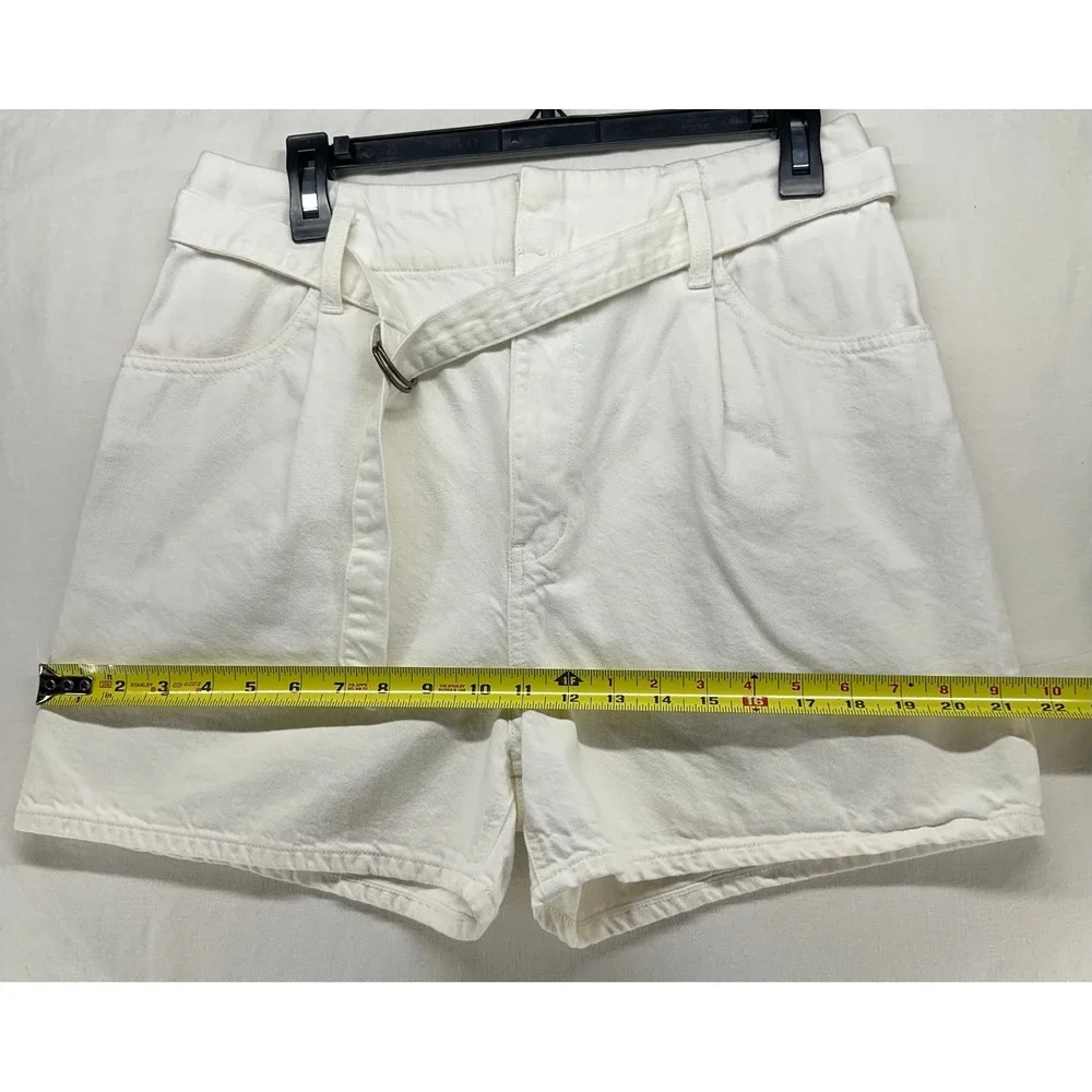 Uniqlo Jeans Womens 26 White‎ Belted High Waist Pleated Denim Shorts